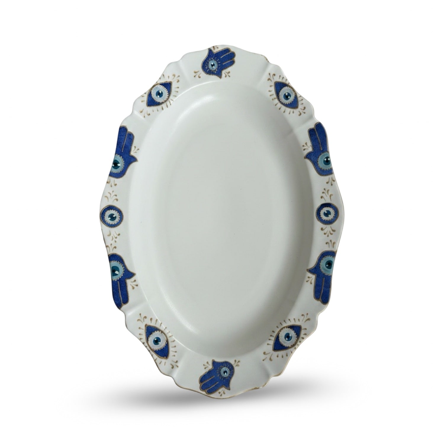 Casa Duniya White Hand-painted Karima Scalloped Edge Oval Serving Platter