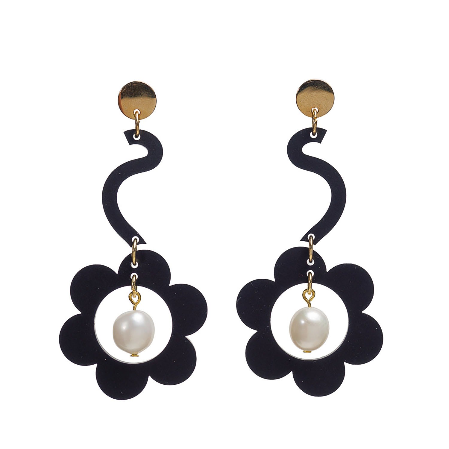 Women’s Pearl Daisy Drop Earrings - Black Toolally