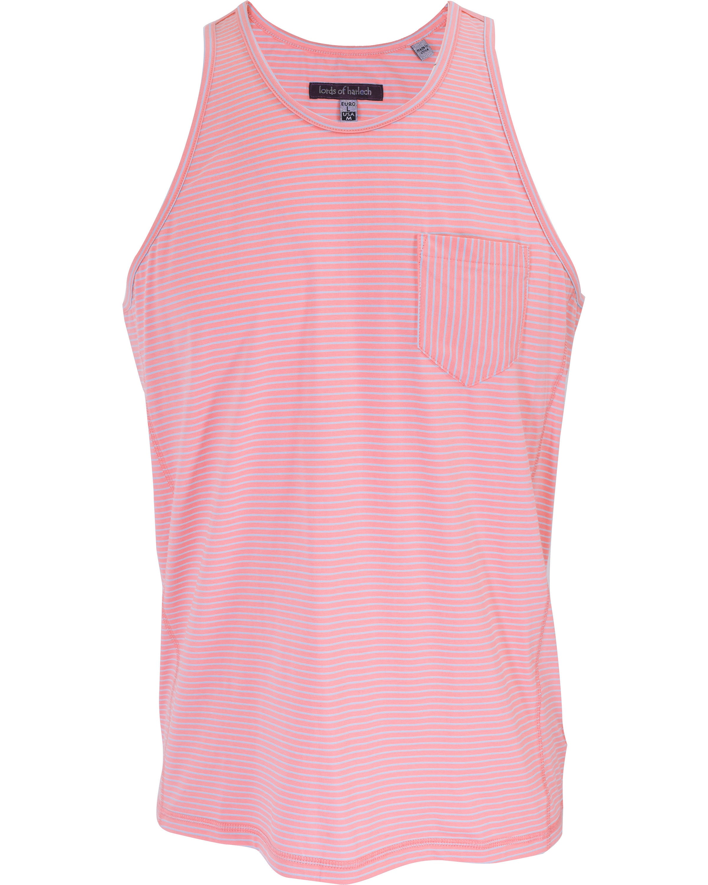 LORDS OF HARLECH MEN'S BLUE / PINK TRISTAN PINK STRIPE POCKET TANK