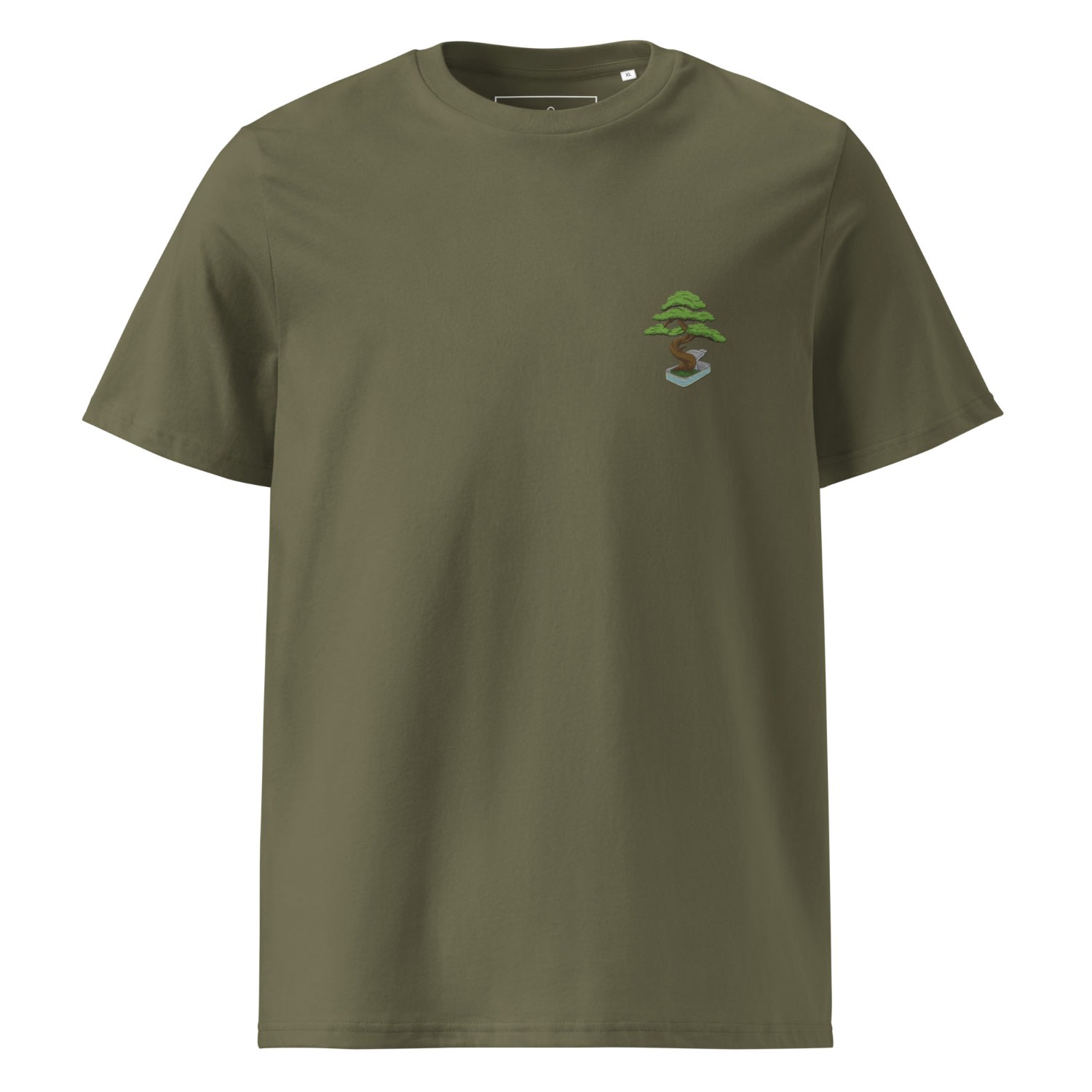 Anchor & Crew Green Khaki Bonsai Garden Dystopia Organic Cotton Embroidered T-shirt - Women In Green