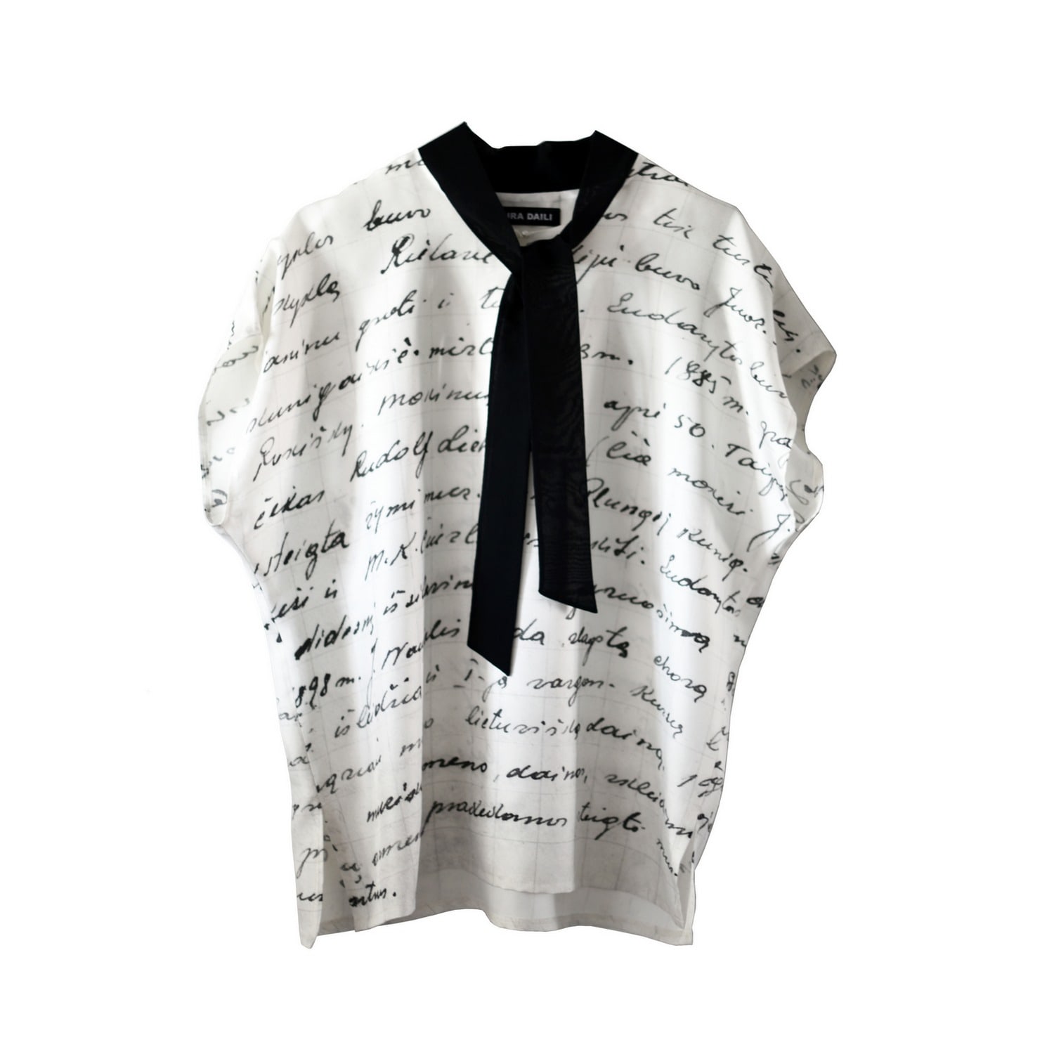 Laura Daili Women's Black / White Timeless Script Silk Blouse In Multi