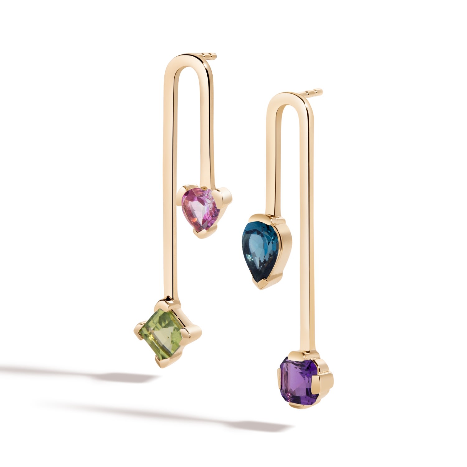 Women’s On My Way To Wonderland Earrings - 18K Gold Vermeil Stud & Drop Earrings With Peridot, Pink Topaz, Amethyst, And London Blue Topaz Gemstones Ldere