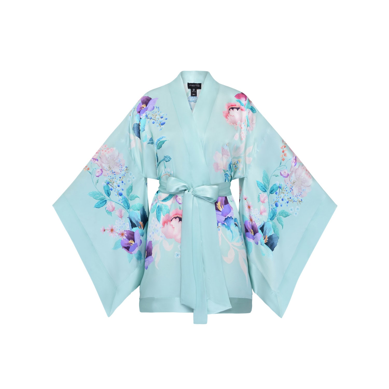 Meng Women's Green Silk Satin Short Kimono In Blue