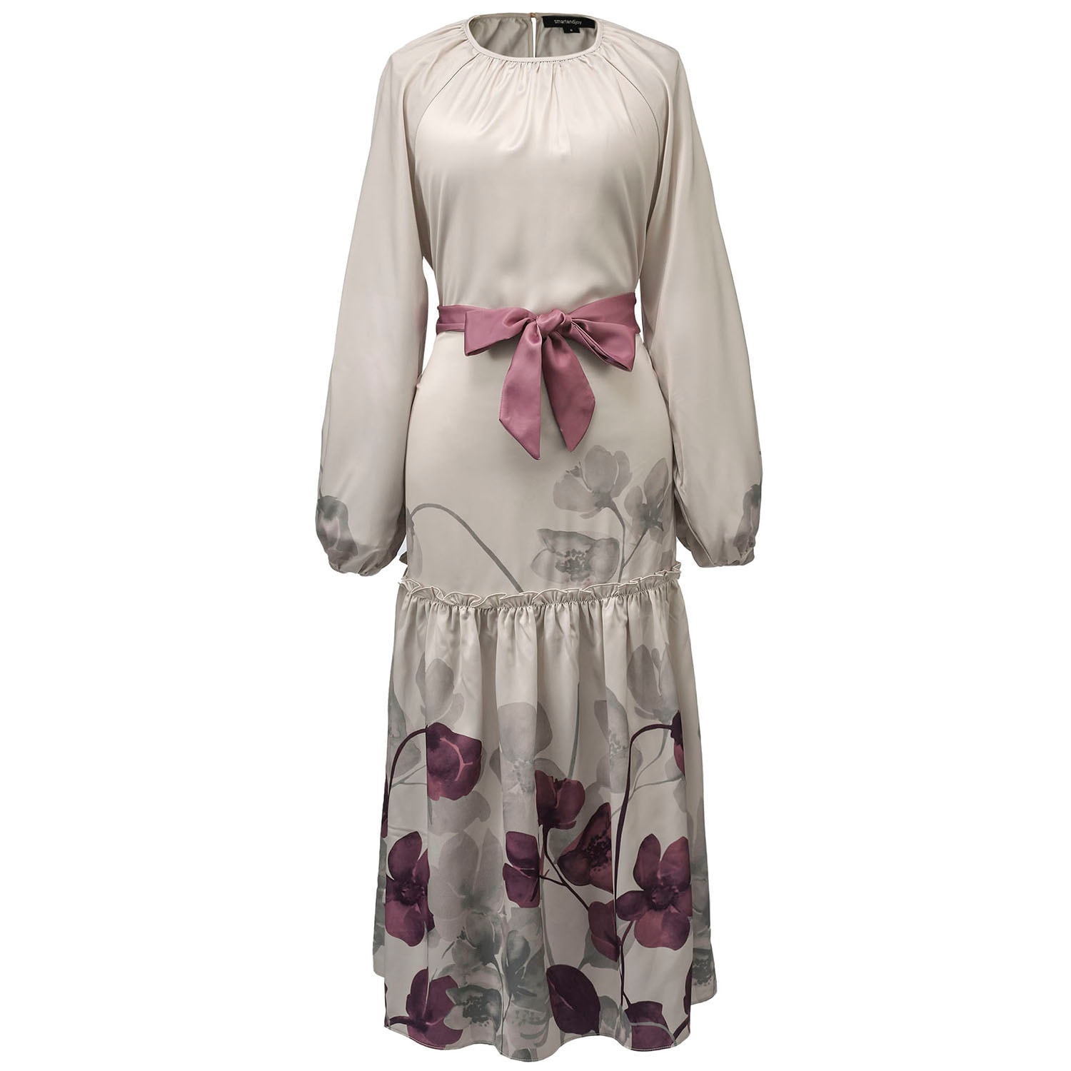 Smart And Joy Women's White Placement Floral Print Blouse-dress In White