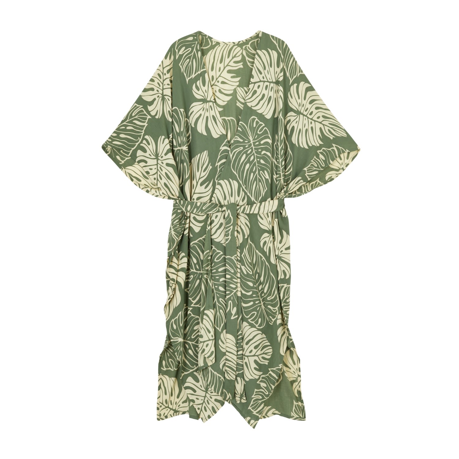 Women’s Tropical Palm Leaf Kimono In Green One Size Pink Haley