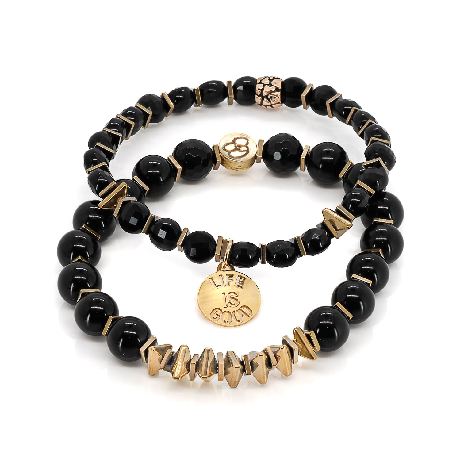 Women’s Gold / Black Life Is Good Black Onyx Bracelet Set - Black Ebru Jewelry