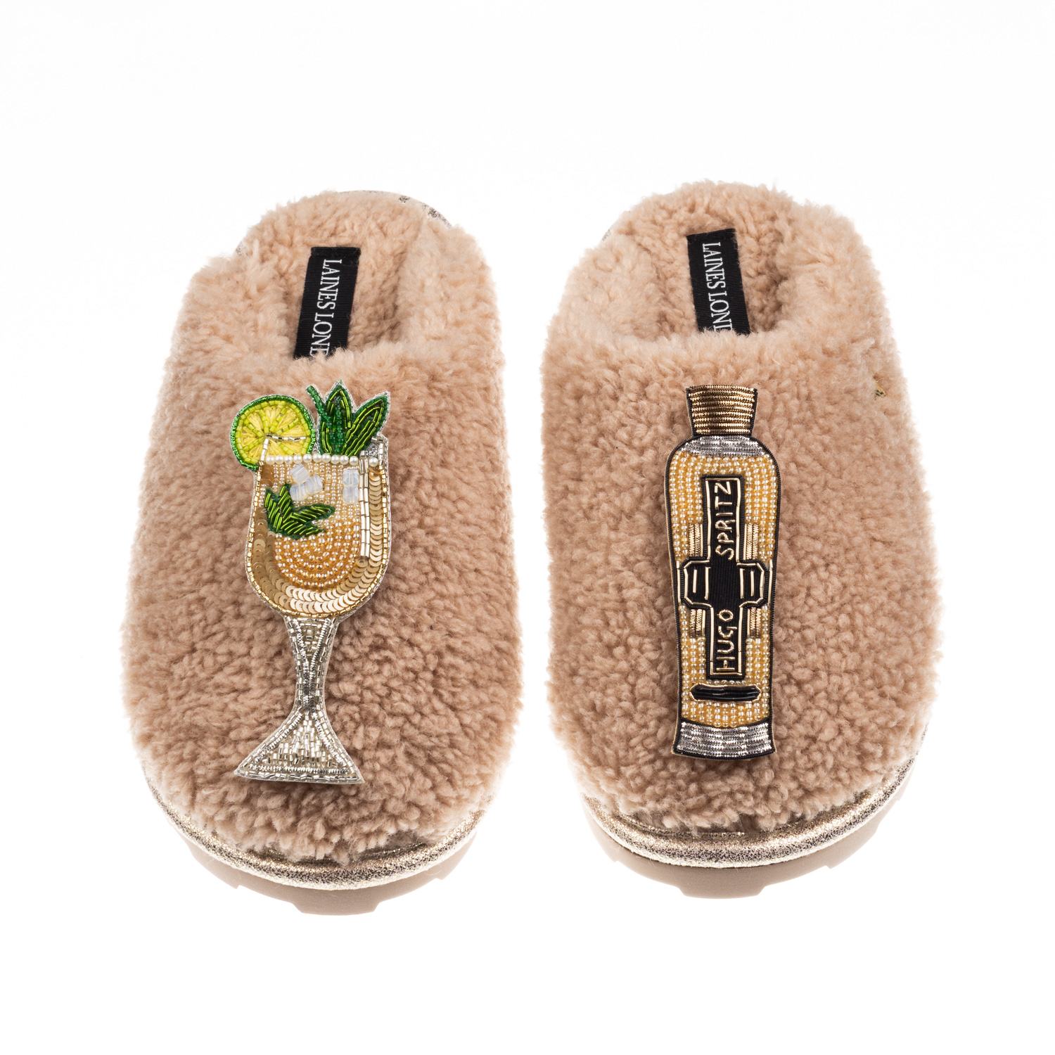 Laines London Women's Brown / Neutrals Teddy Closed Toe Slippers With Hugo Spritz Brooches - Toffee In Neutral
