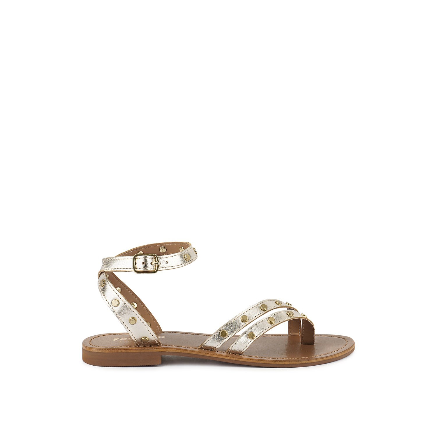 Women’s Oprah Studs Embellished Flat Sandals In Gold 7.5 Uk Rag & Co.