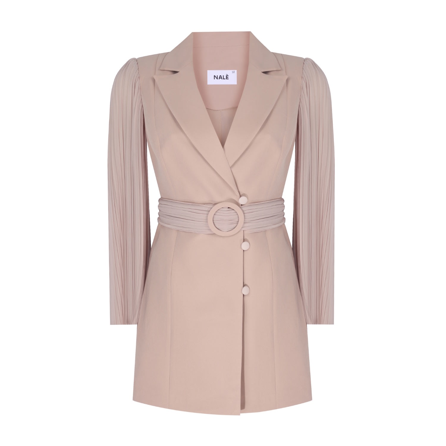 Nalè Women's Pleated Sleeves Blazer With Detachable Belt & Palazzo Wide Leg Trouser Suit- Brown In Brown
