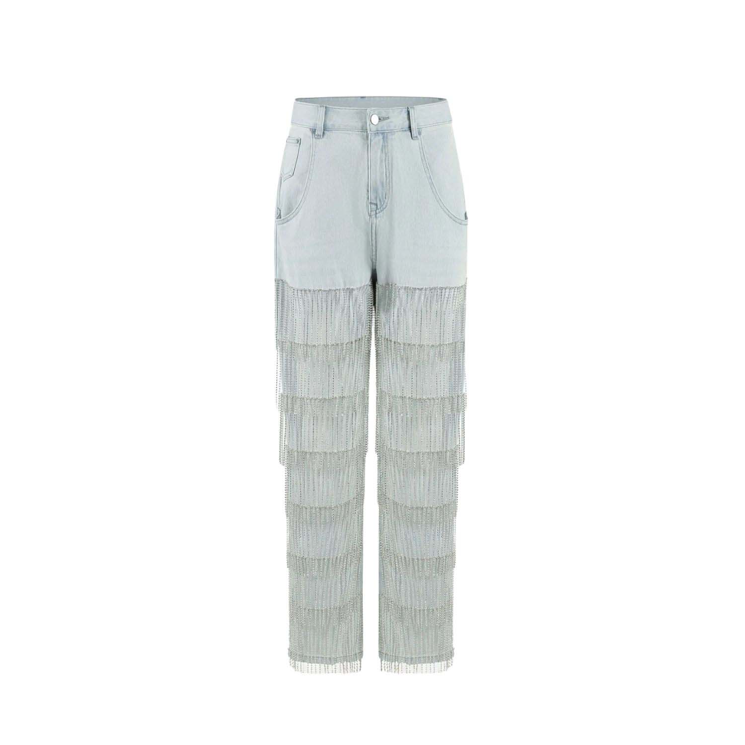 Urbanic Blue Rhinestone Straight Leg Jeans - Light Denim In Blue
