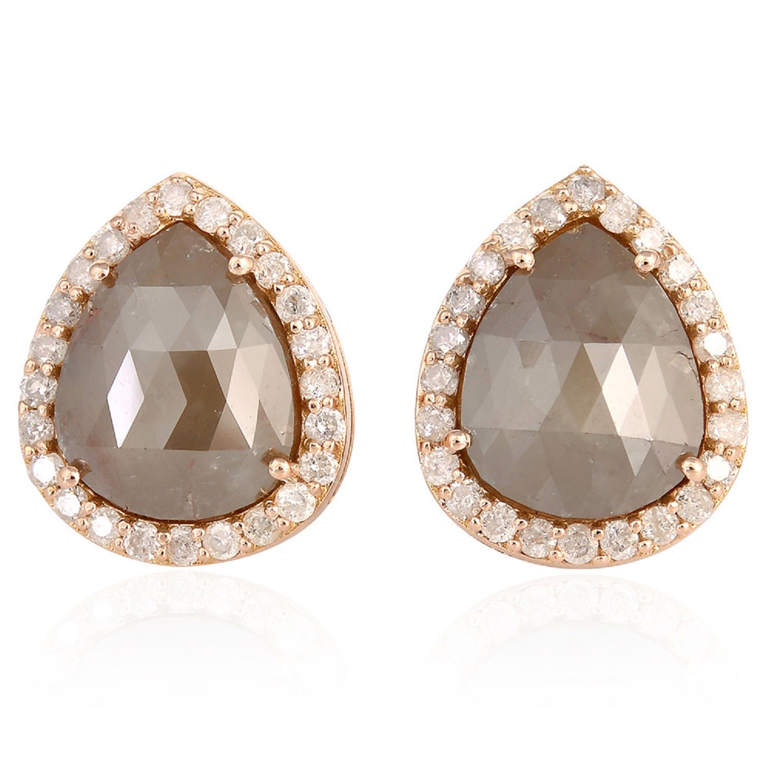 Artisan Women's Pink / White / Brown Designer Ice Diamond Pear Stud Earrings In 18k Rose Gold In Brown