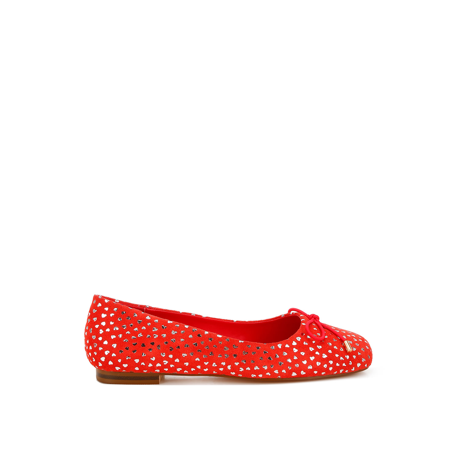 Rag & Co Women's Apollon Bow Detail Foil Print Suede Ballerinas In Red By