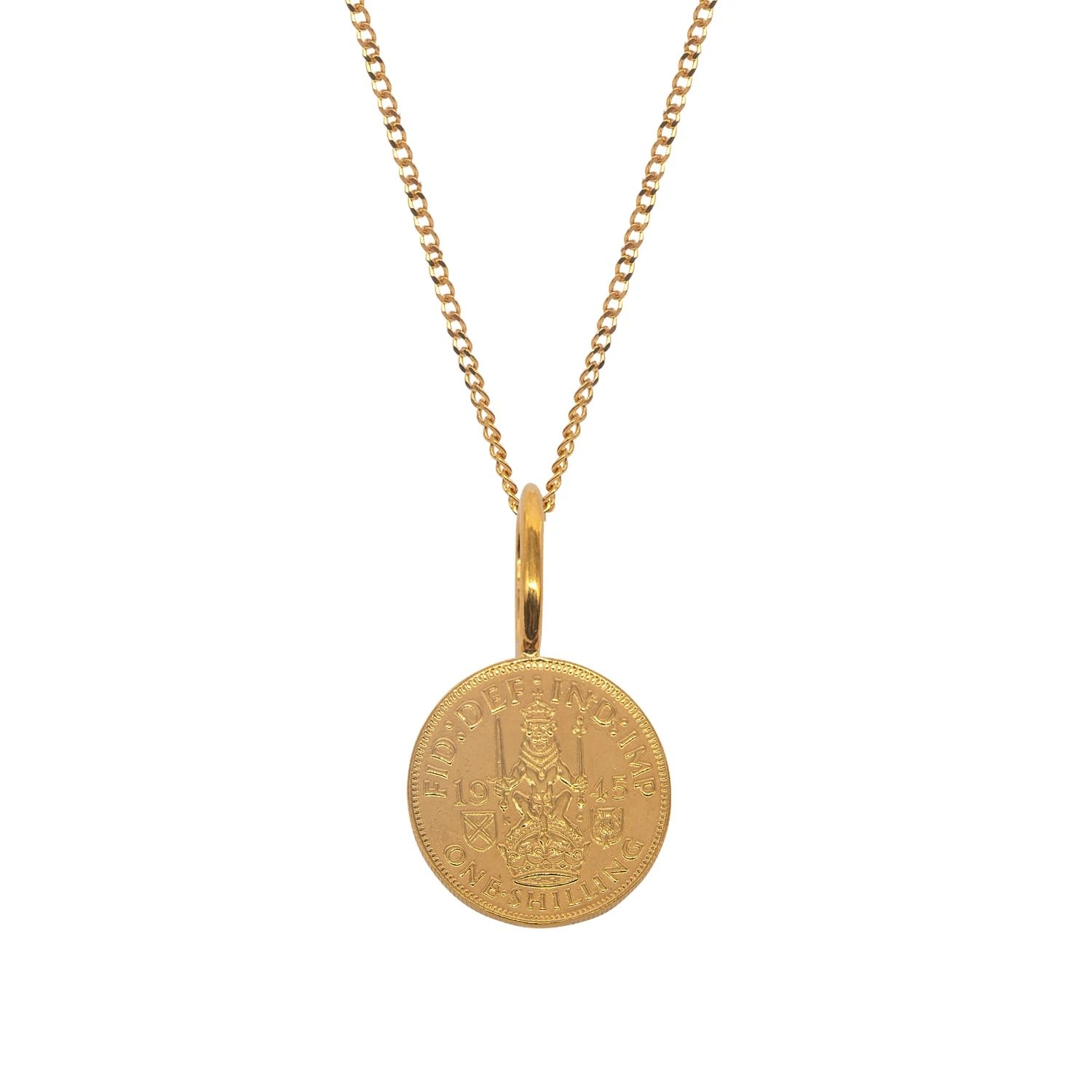 Katie Mullally Limited Men's Scottish Shilling Coin Charm & Chain In Gold Plated In Gold
