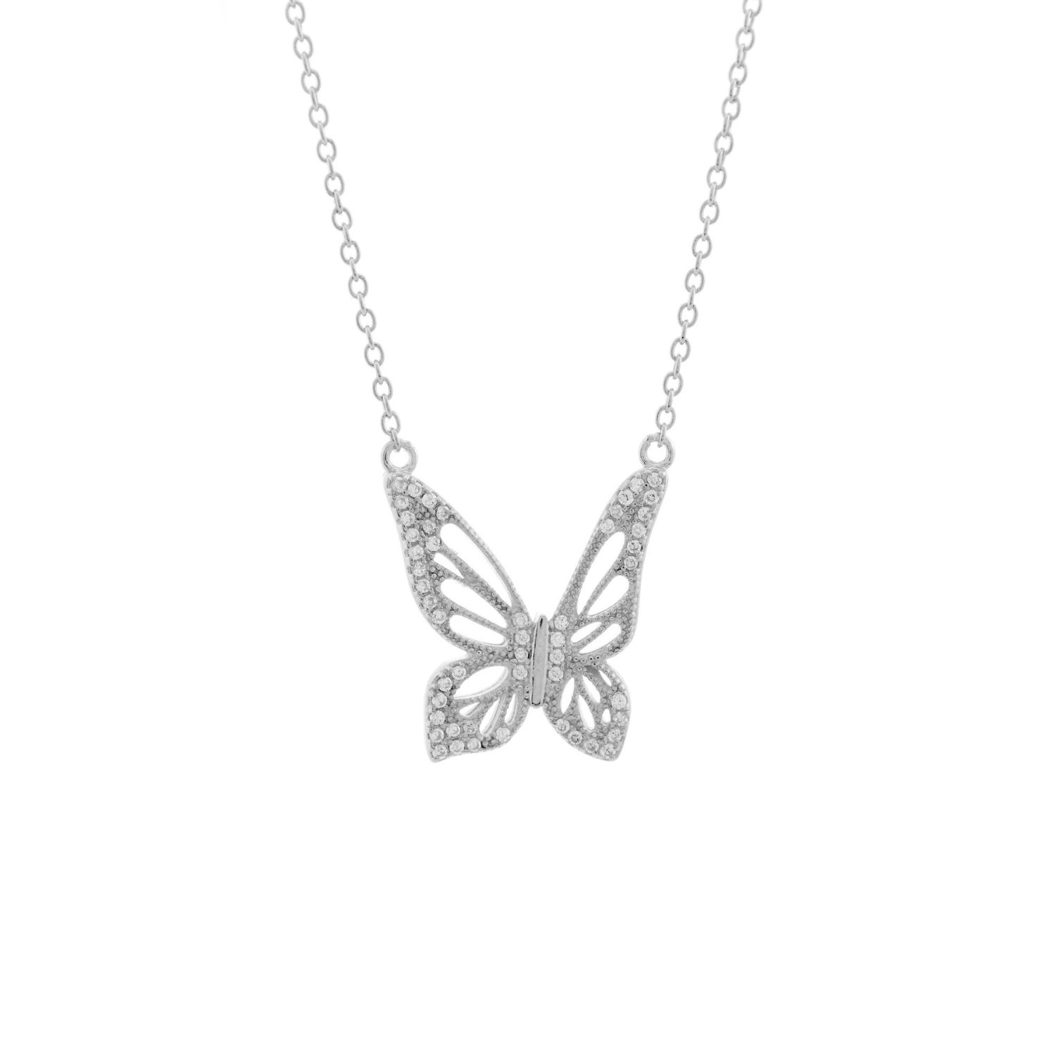 Seven Saints Women's Silver Graceful Spirit Butterfly Necklace, White Rhodium