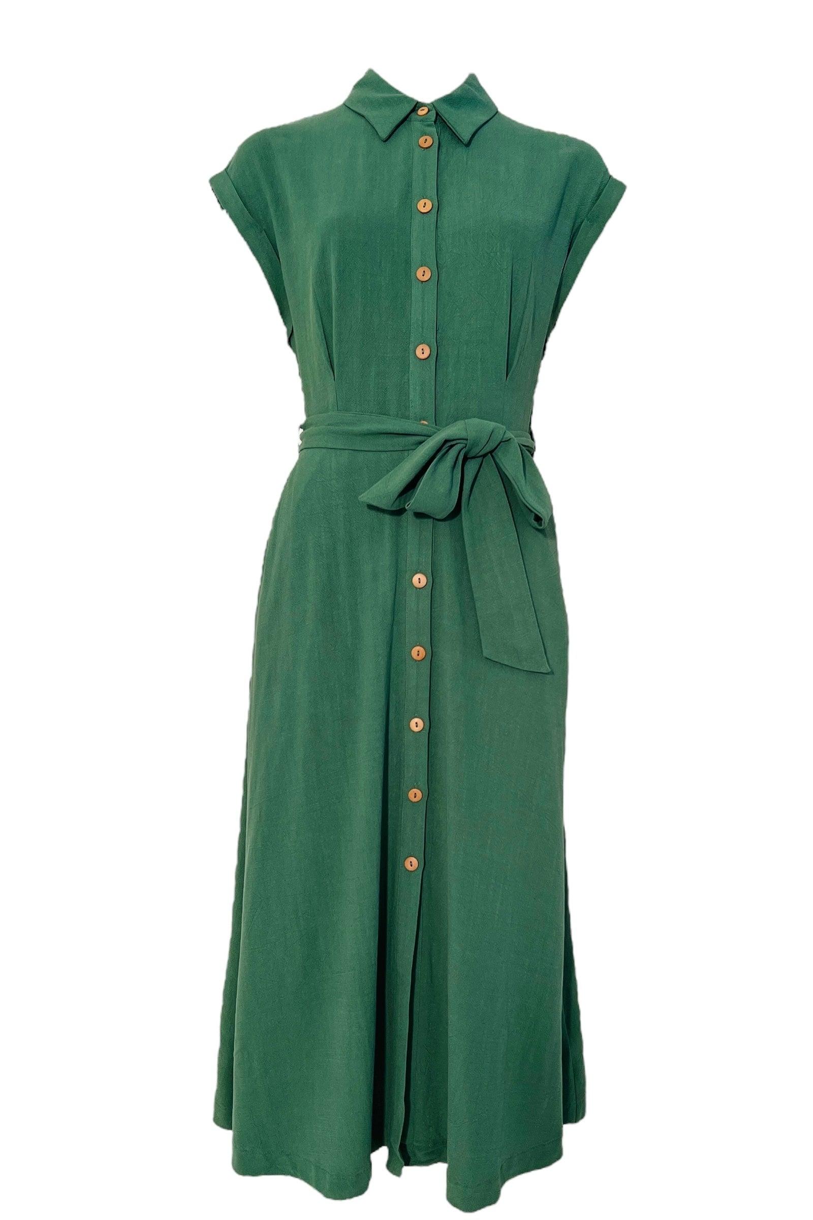 Louche Women's Reese Linen Mix Button Through Midi Shirt Dress - Green In Green