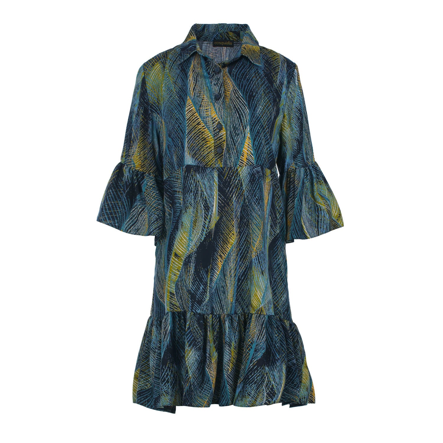 Conquista Women's Blue Azure Feather Print Viscose Dress In Blue