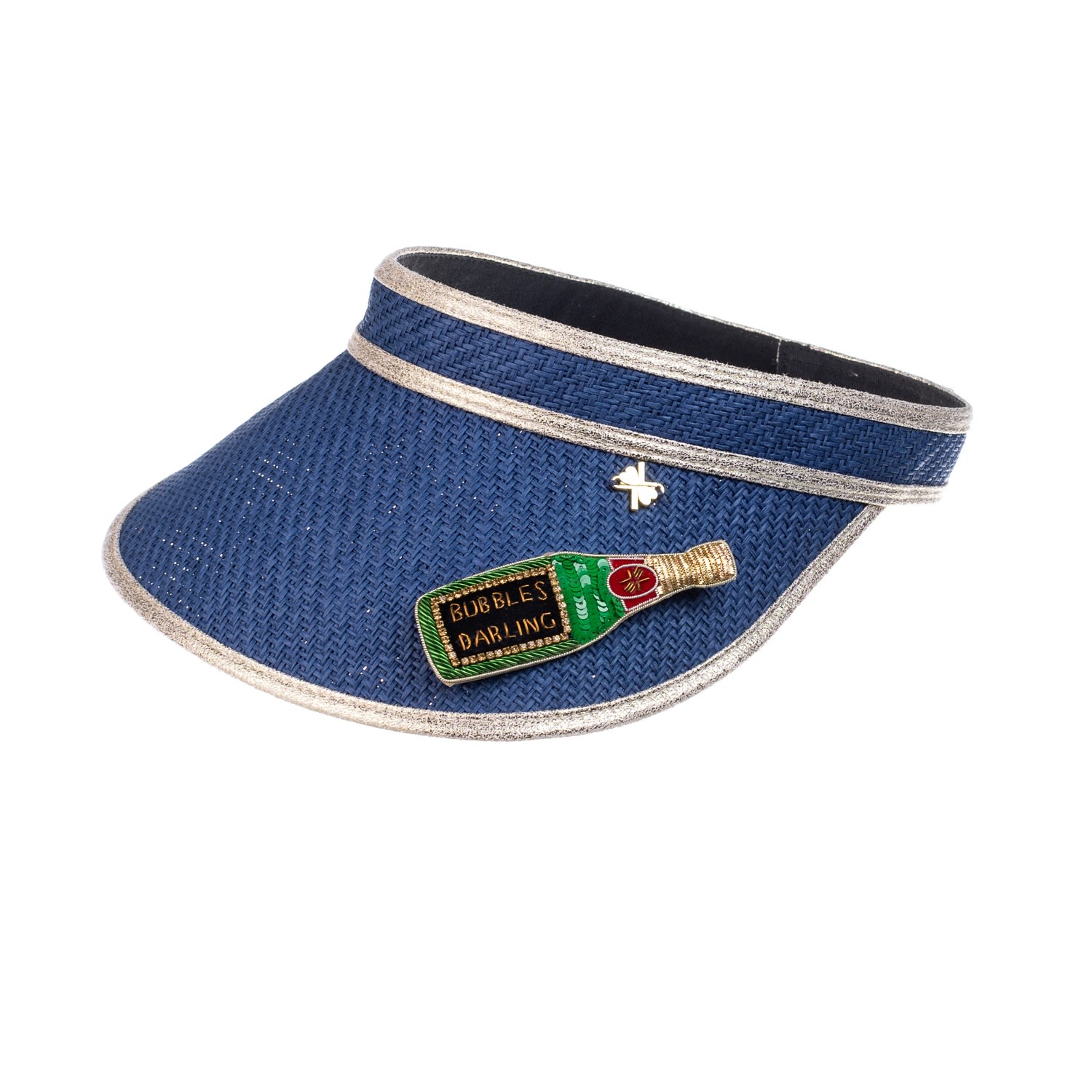 Women’s Blue Straw Woven Visor With Embellished Bubbles Darling Brooch - Navy One Size Laines London