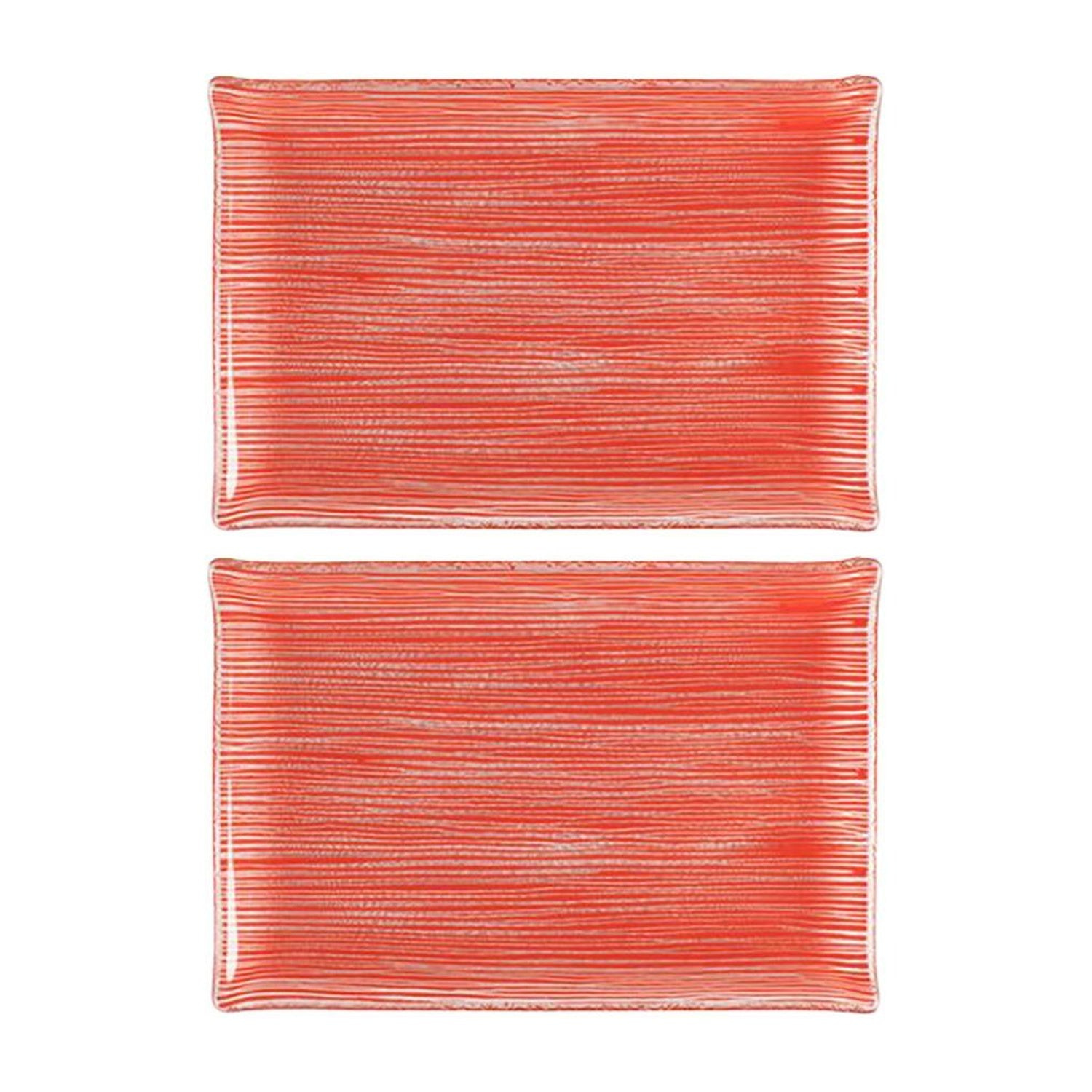 Turgla Home Glass Dinnerware Rectangular Red Glass Plate Set Of Two