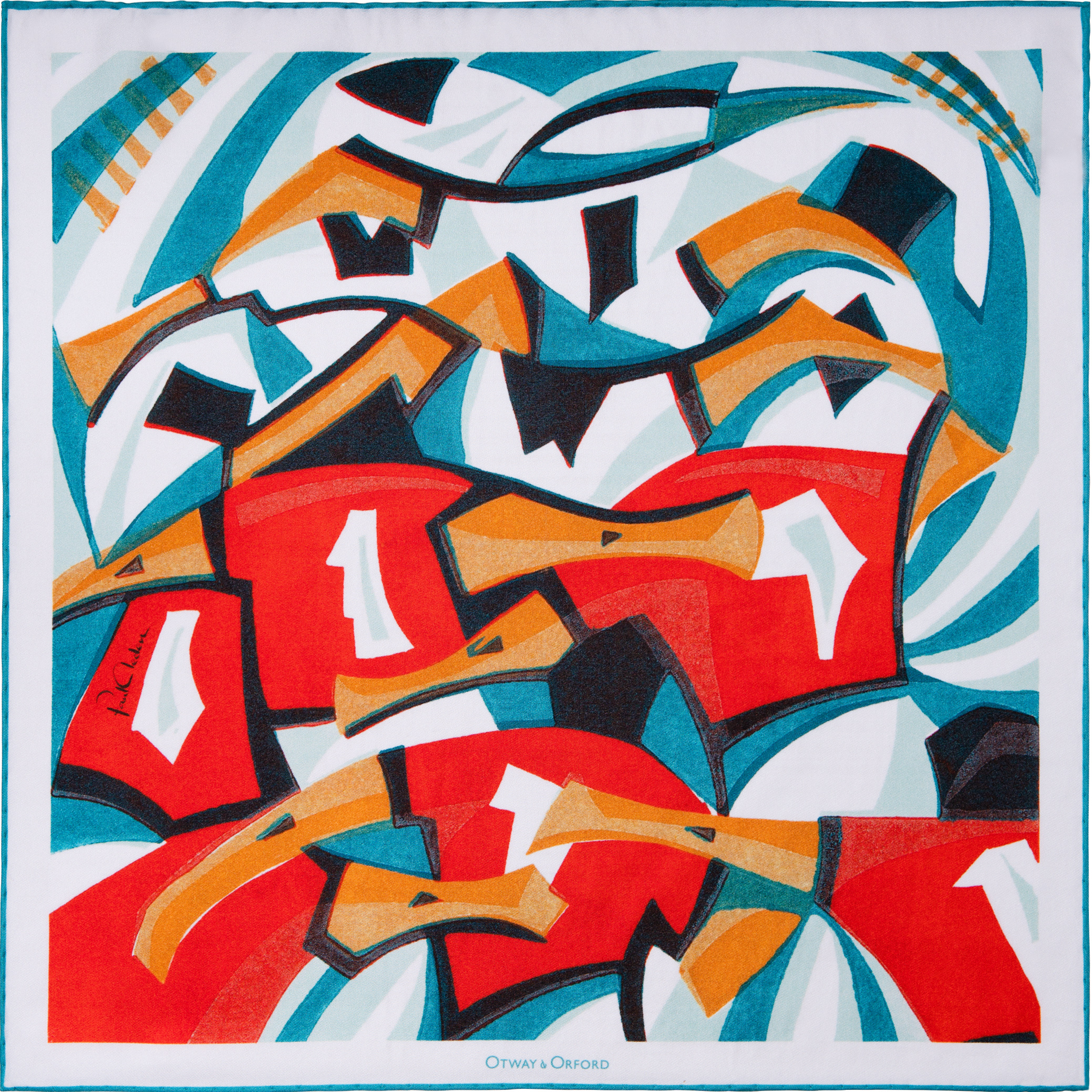 Otway & Orford Men's Red / White 'world Class Scrummage' Rugby Silk Pocket Square. Full-size. In Multi