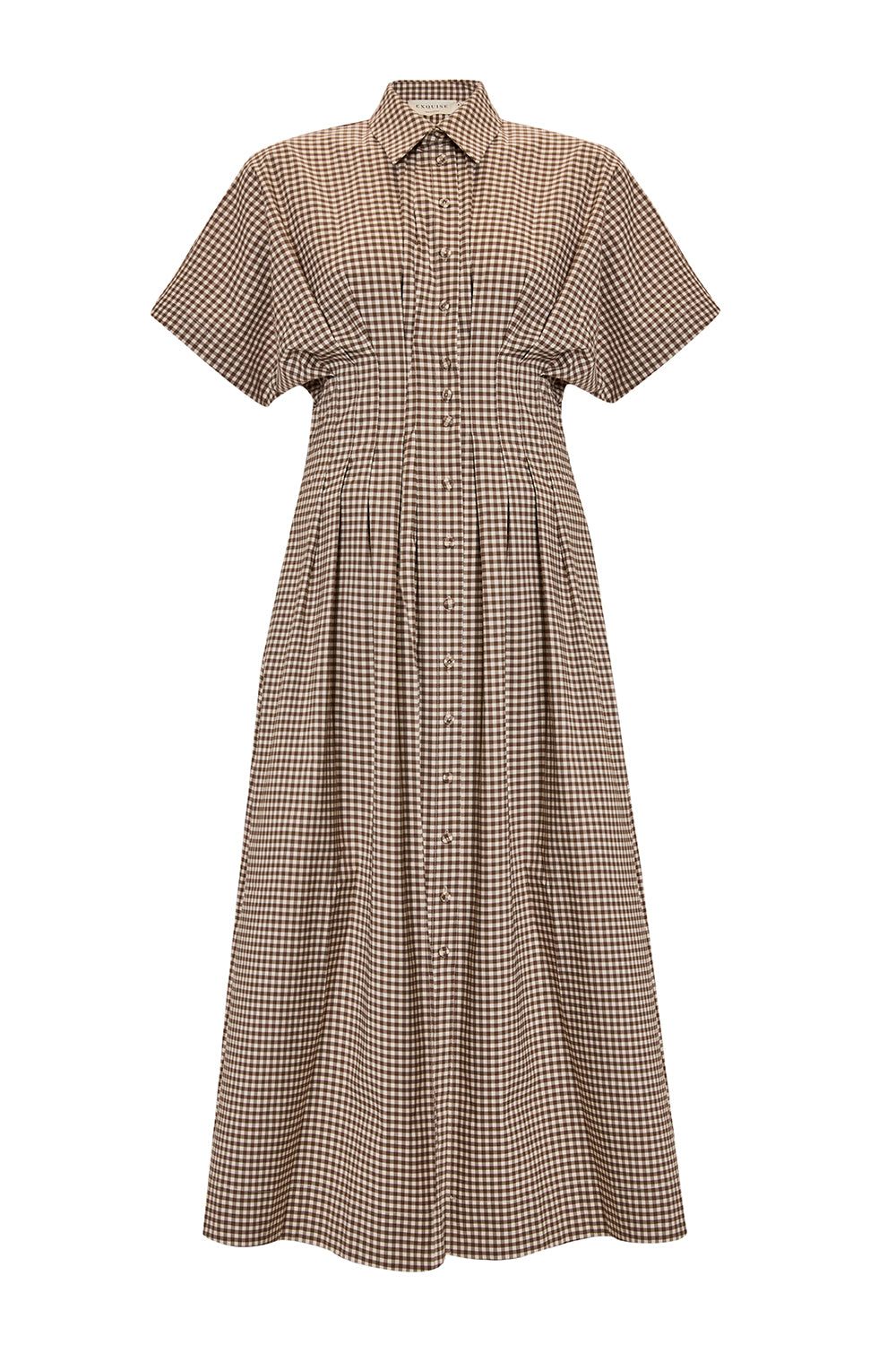 Women's Neutrals Tailored Defined Waist Check Print Shirt Dress - Ecru | Xxs | Exquise