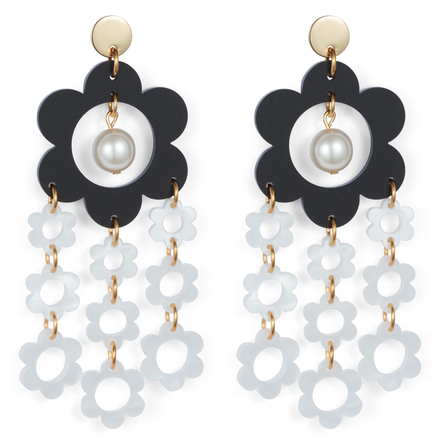 Flower Chandelier Earrings Black White Toolally Wolf Badger