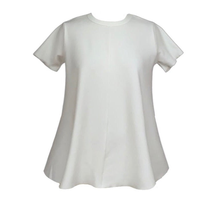 Frock Tales Women's White Flared Long Length Tee With Short Sleeve In Cream In White