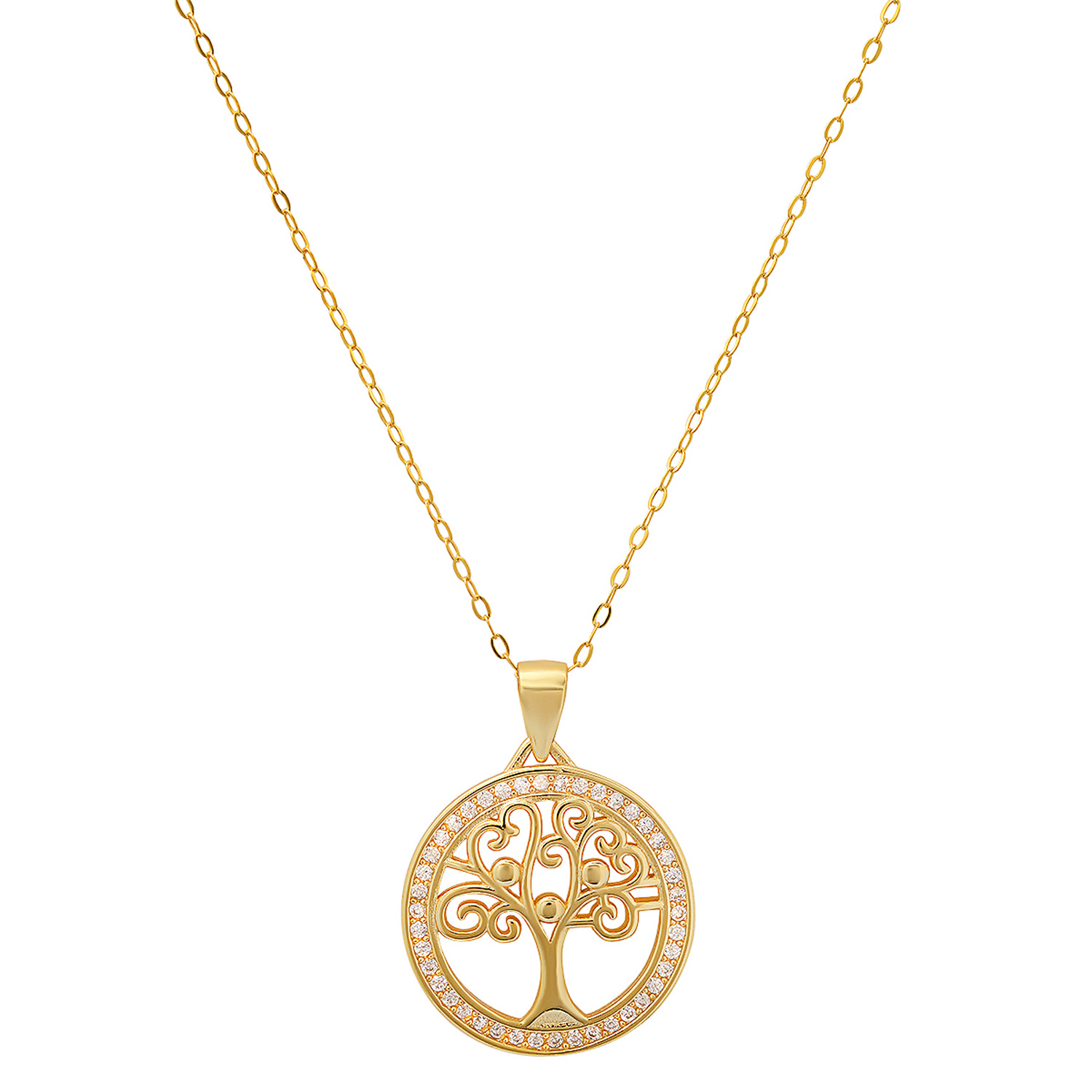 Kylie Harper Women's Gold Diamond Cz Tree Of Life Pendant Necklace