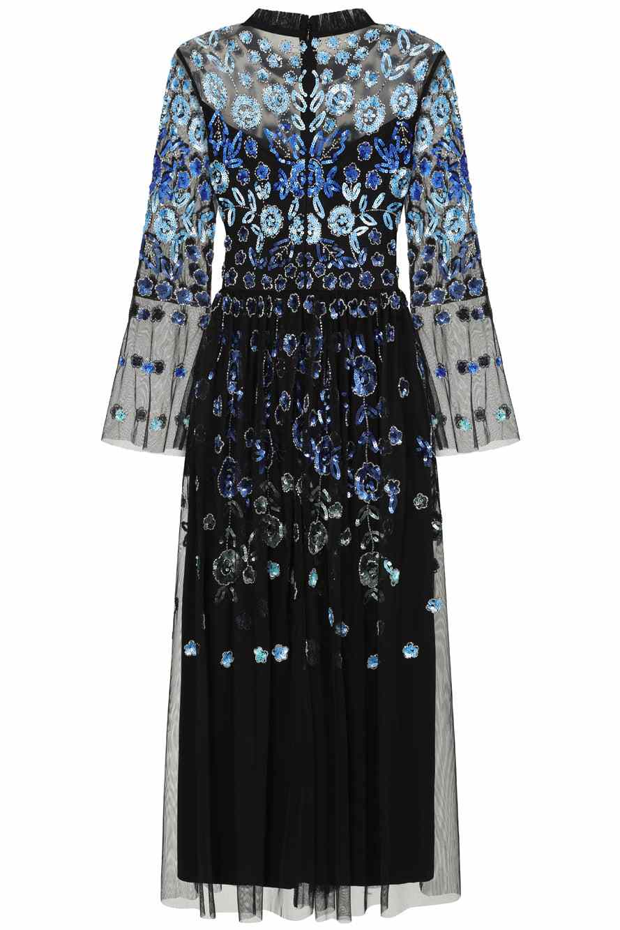 Dahlia Black Floral Embellished Midaxi Dress | Frock and Frill