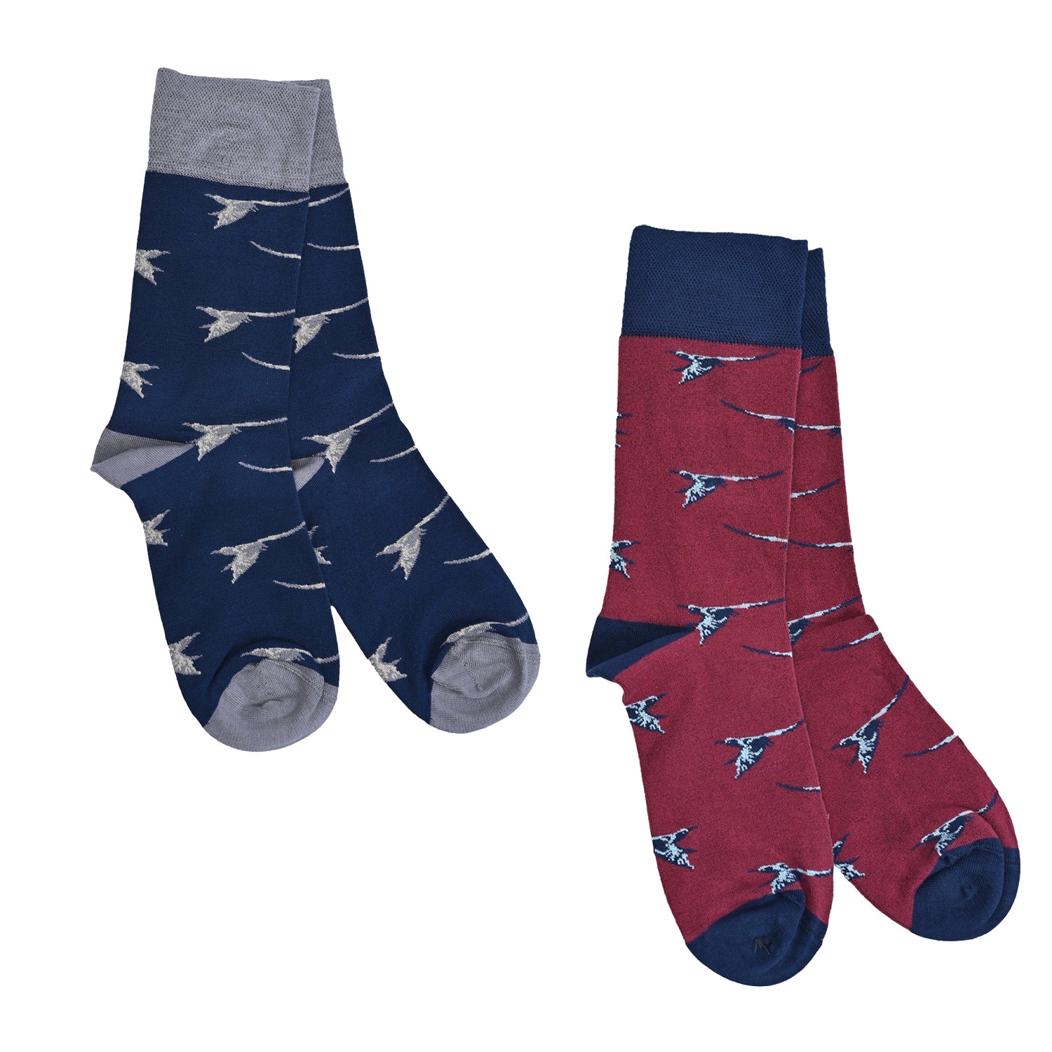 Acaciazuri Men's Blue / Red / Grey Carmine Bird Bamboo Sock Bundle - Two Pairs In Blue/red/grey