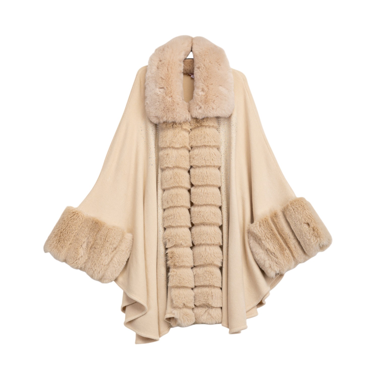 Niza Women's Brown Poncho With Horizontal Details On The Front In Neutral
