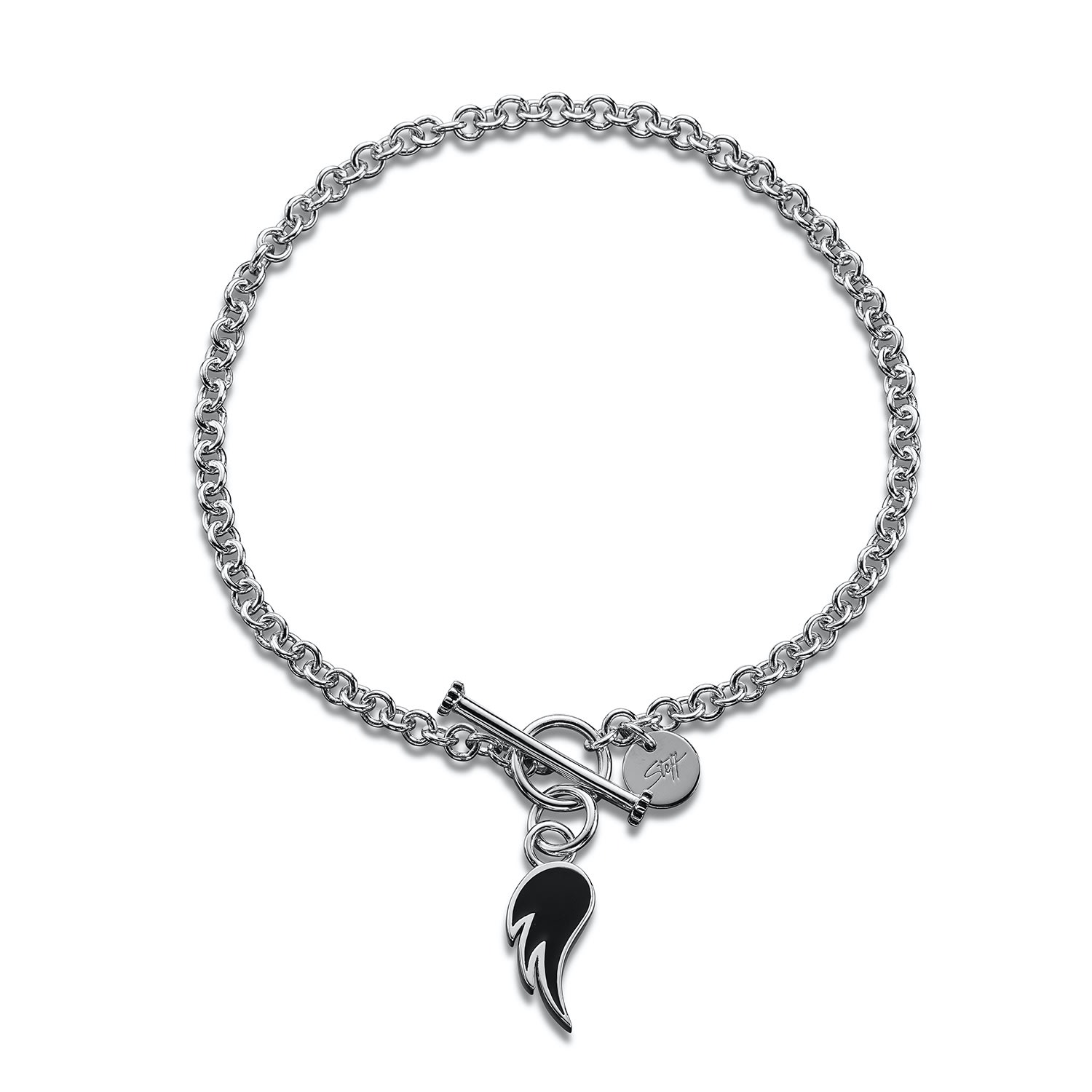 Women’s Silver & Black Enamel Guardian Angel Wing Bracelet Steff Jewellery