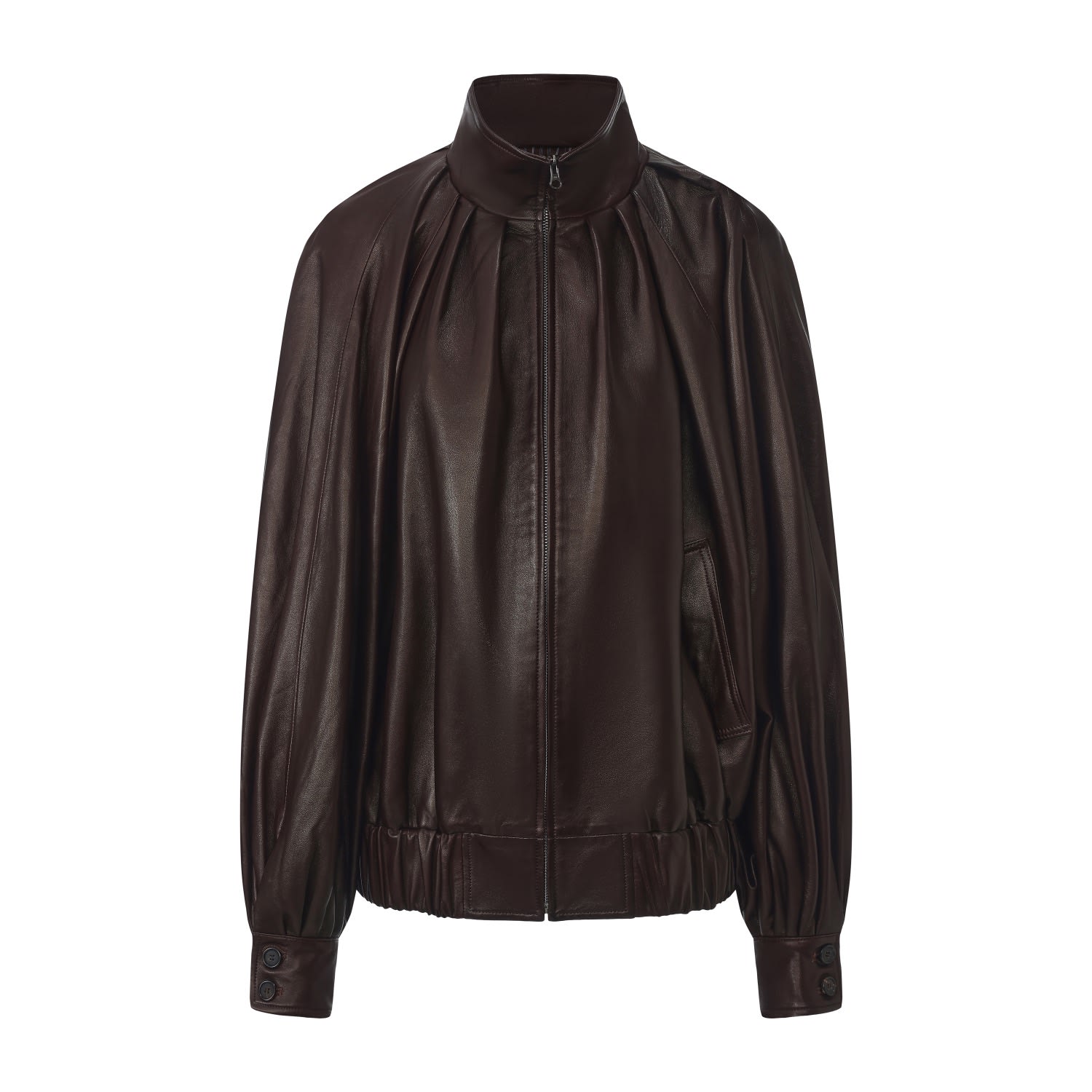 Women's Soft Pleated Balloon Leather Jakcet Dark Brown | Medium | Front Row Shop