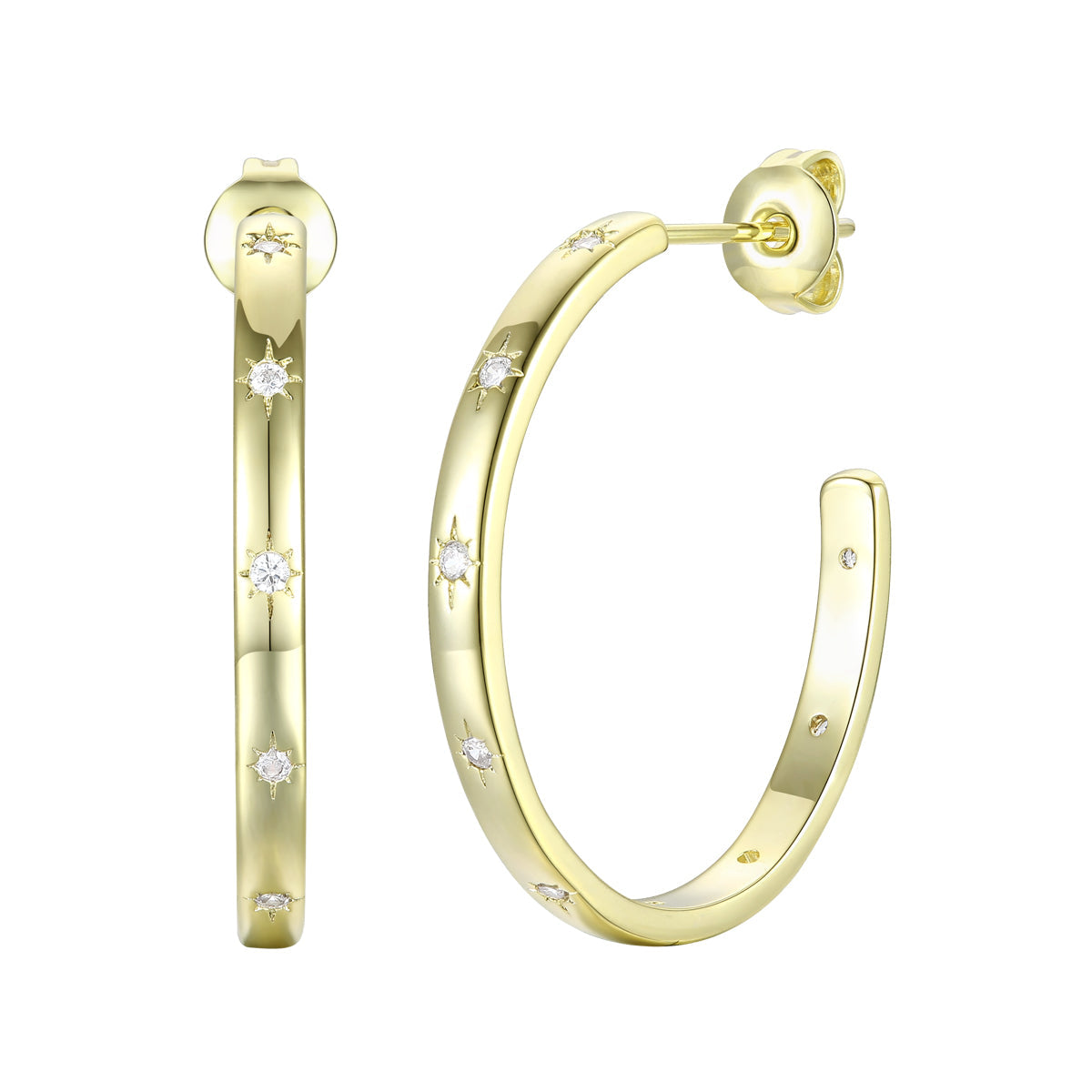 Women’s Gold / White Rachel Glauber Gold Plated Cubic Zirconia Hoop Earrings Genevive Jewelry