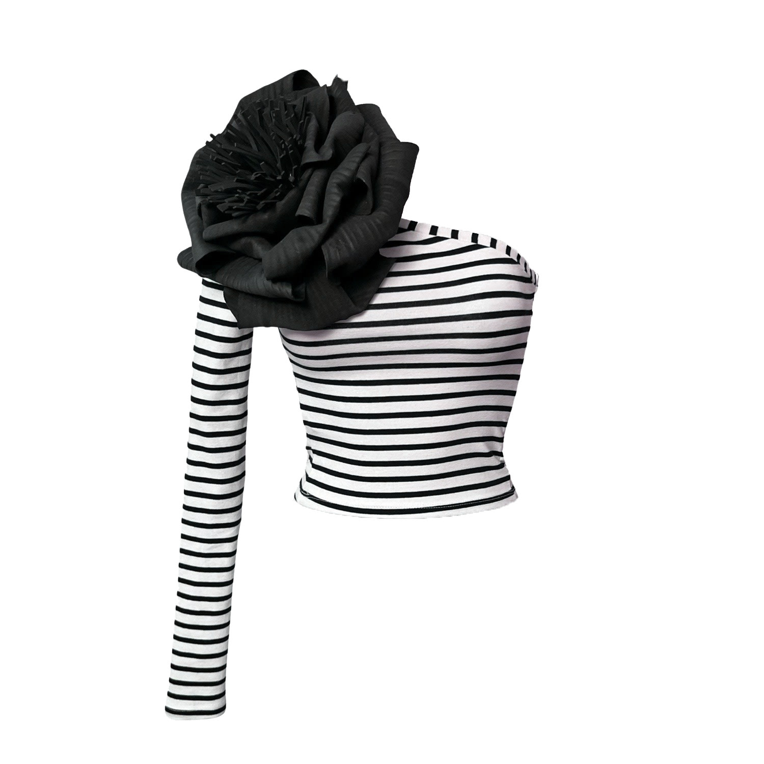 Women’s Black / White Striped One Sleeve Top With Black Flower Pin Small London Atelier Byproduct