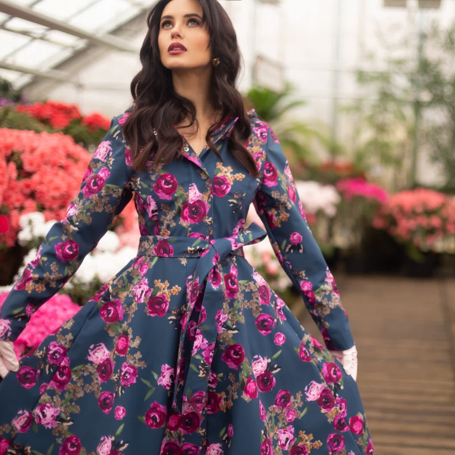 Fitted & Flared Women's Coat With Hood: Misty Rose Fitted & Flared Women's Coat With Hood: Misty Rose