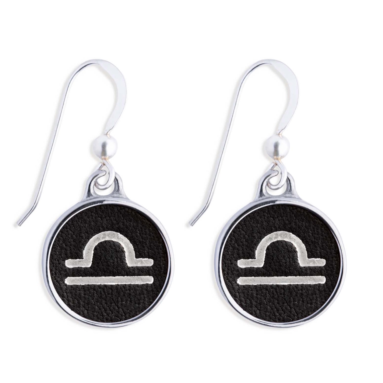 N'damus London Women's Silver / Black Zodiac Libra Black Leather Earrings