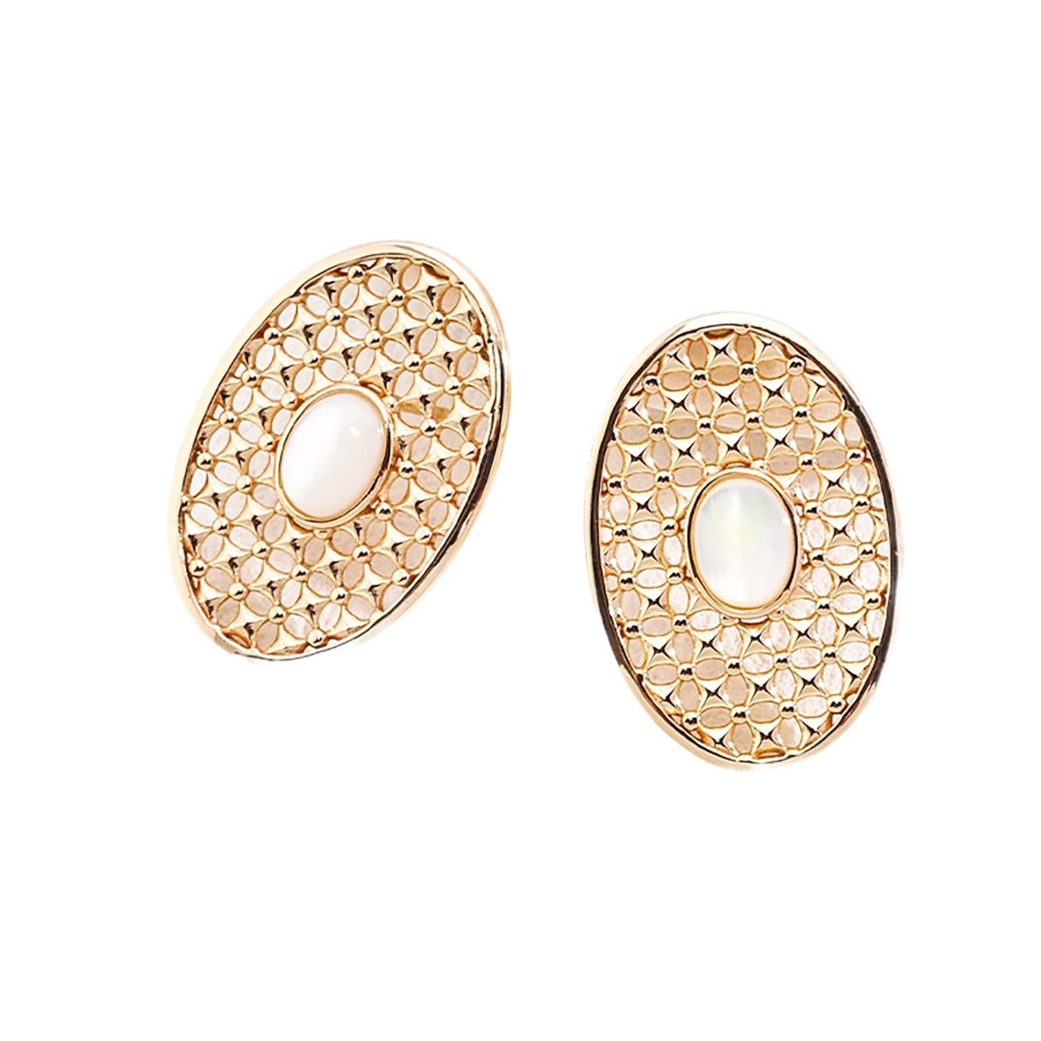 Ms. Donna Women's White Gold Oval Filigree With Shell Statement Earrings