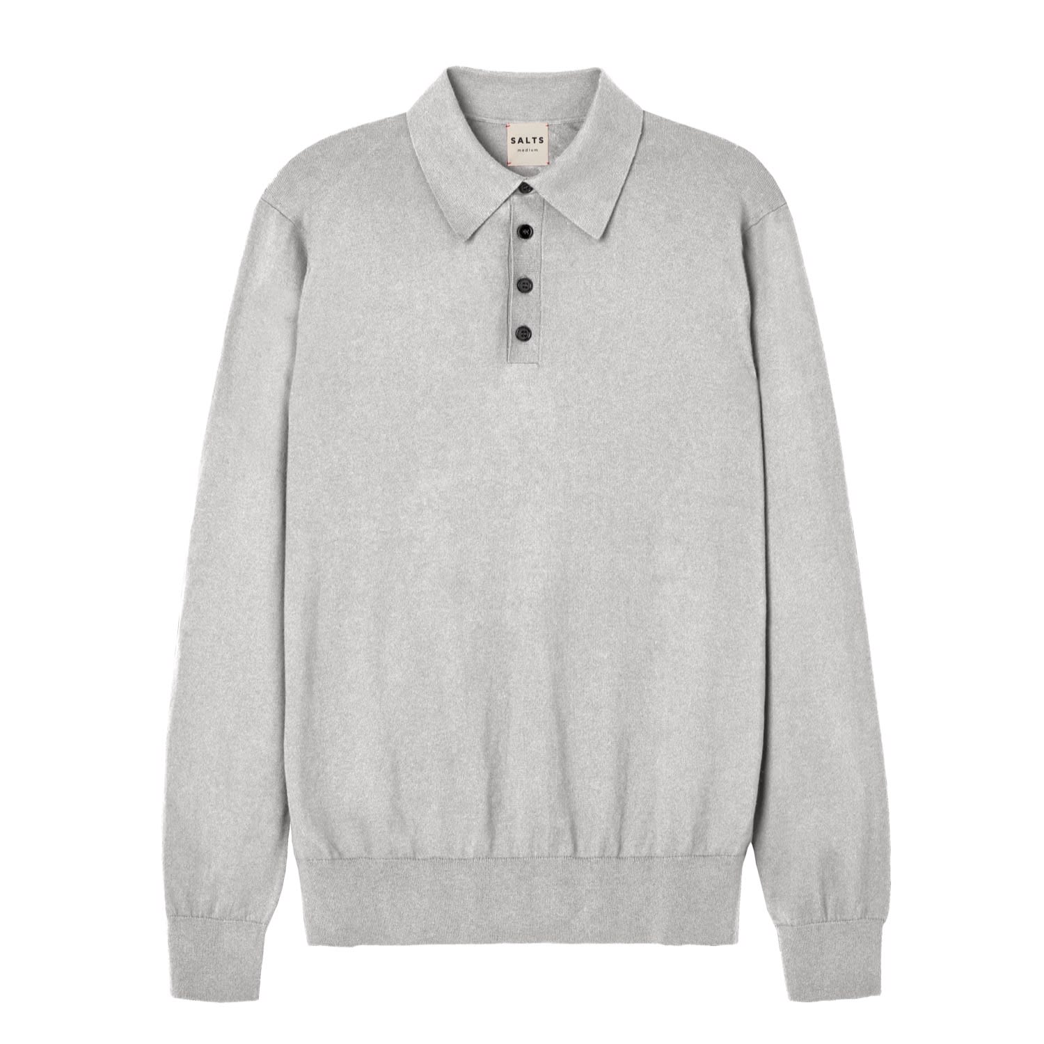 Women's Long Sleeved Polo Shirt - Grey Marl | Large | Salts Cashmere