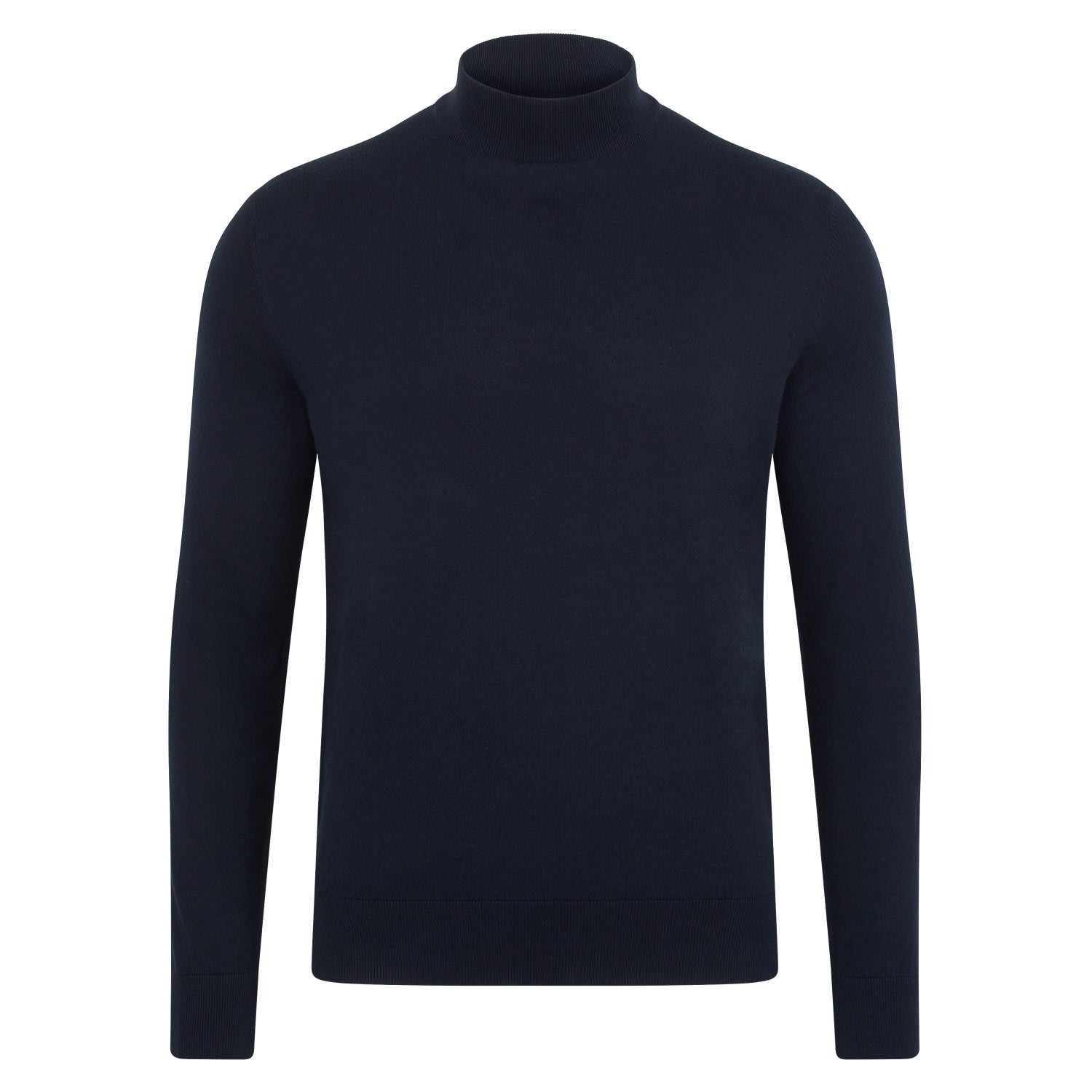 Paul James Knitwear Blue Mens Ultra Fine Cotton Mock Turtle Neck Spencer Jumper - Navy In Blue