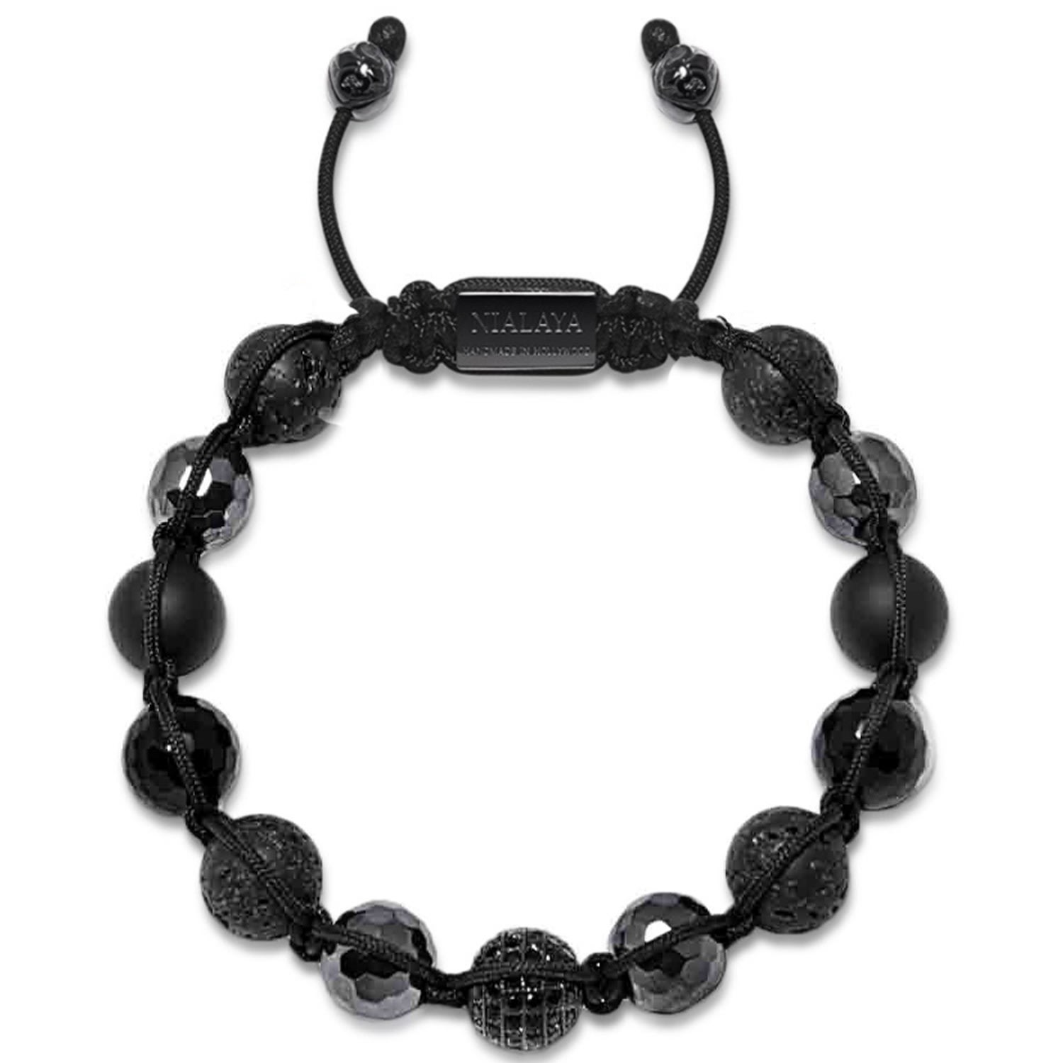 Men’s Beaded Bracelet With Black Cz Diamond, Lava Stone, Matte Onyx, & Agate Nialaya