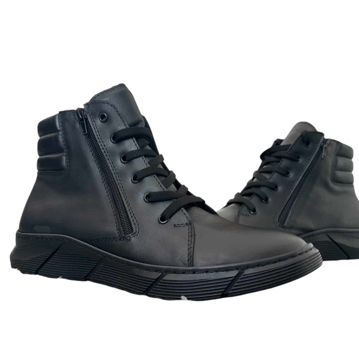 Adrenaline Fashion Men's Men's Black Leather Sneaker Boots – Handmade Designer High-top Shoes In Black