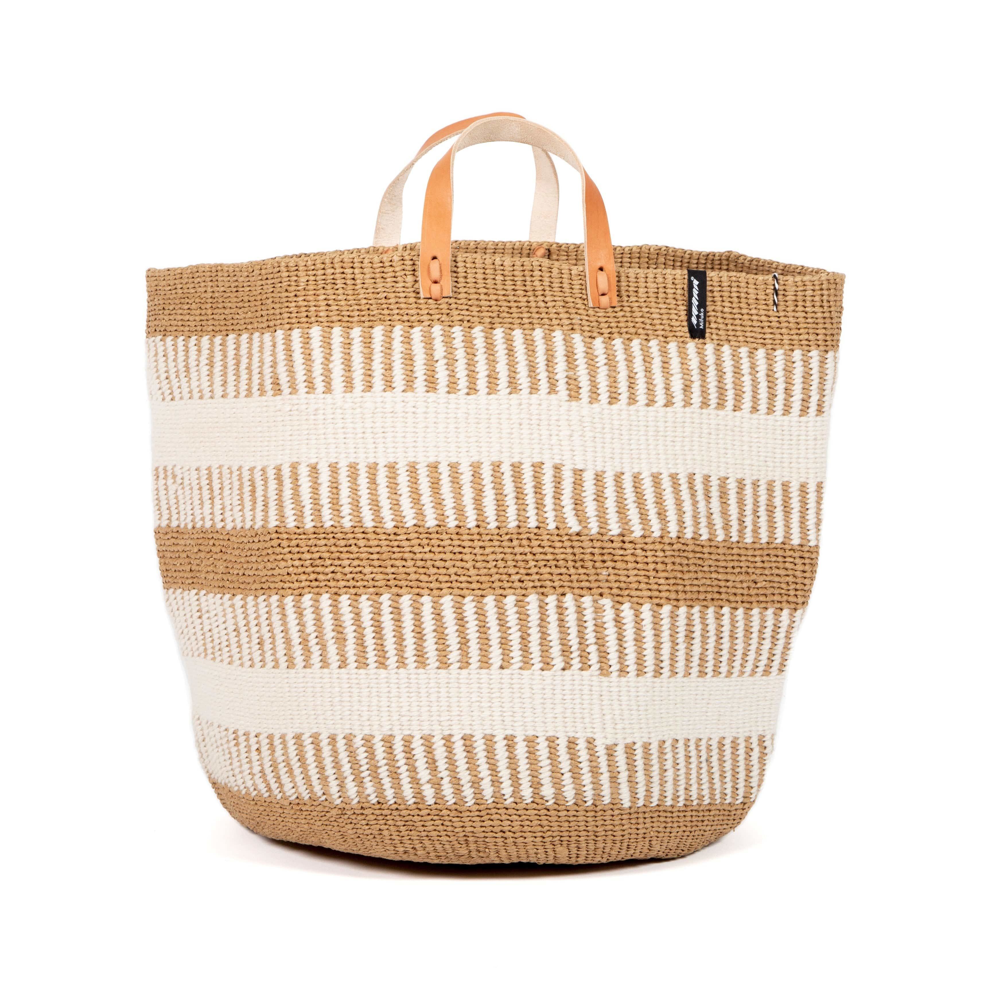 Mifuko White / Brown Pamba Market Basket - White Rib Weave L In Multi