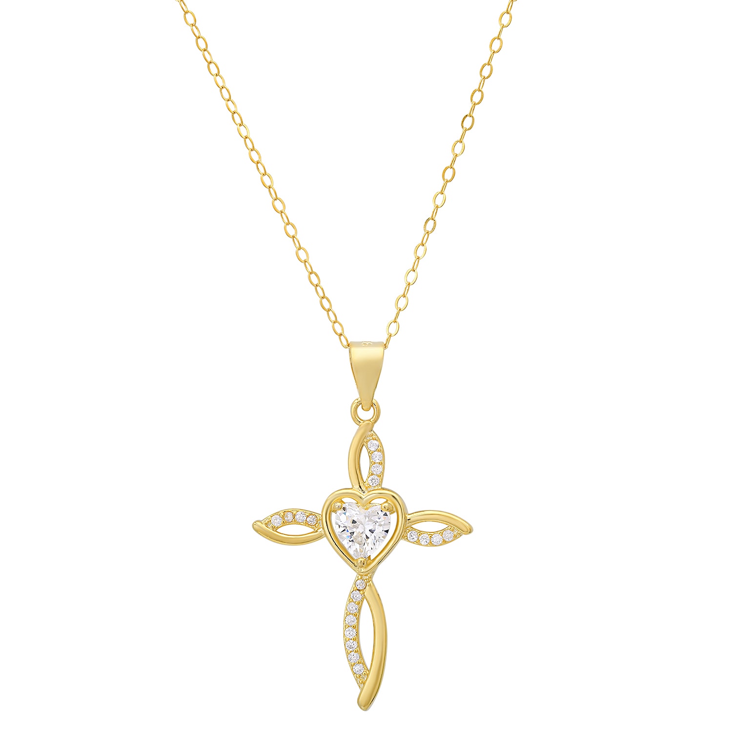 Kylie Harper Women's Gold Heart-cut Swirling Cross Pendant Necklace