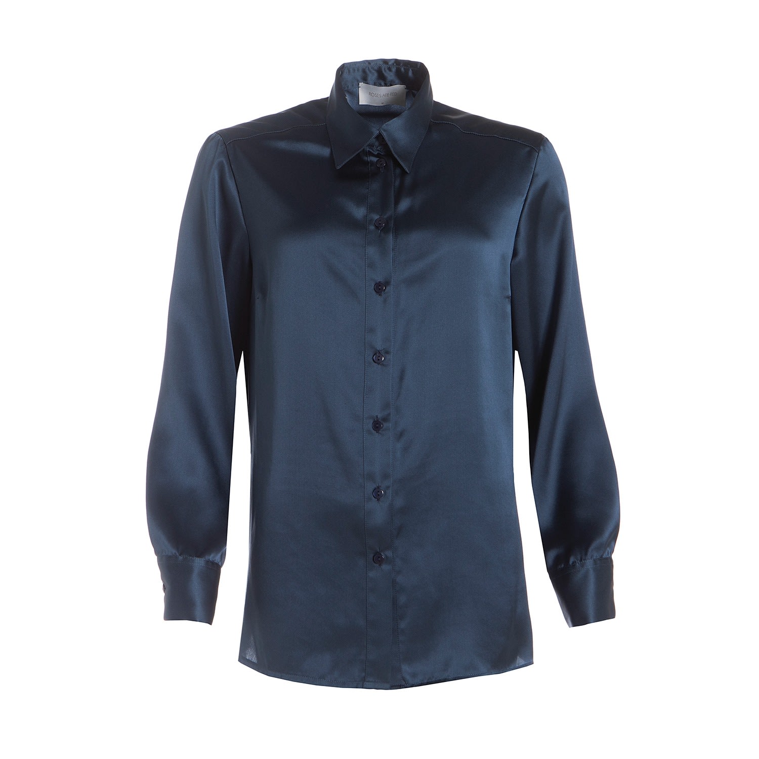 Women’s The Silk Shirt In Midnight Blue Medium Roses are Red