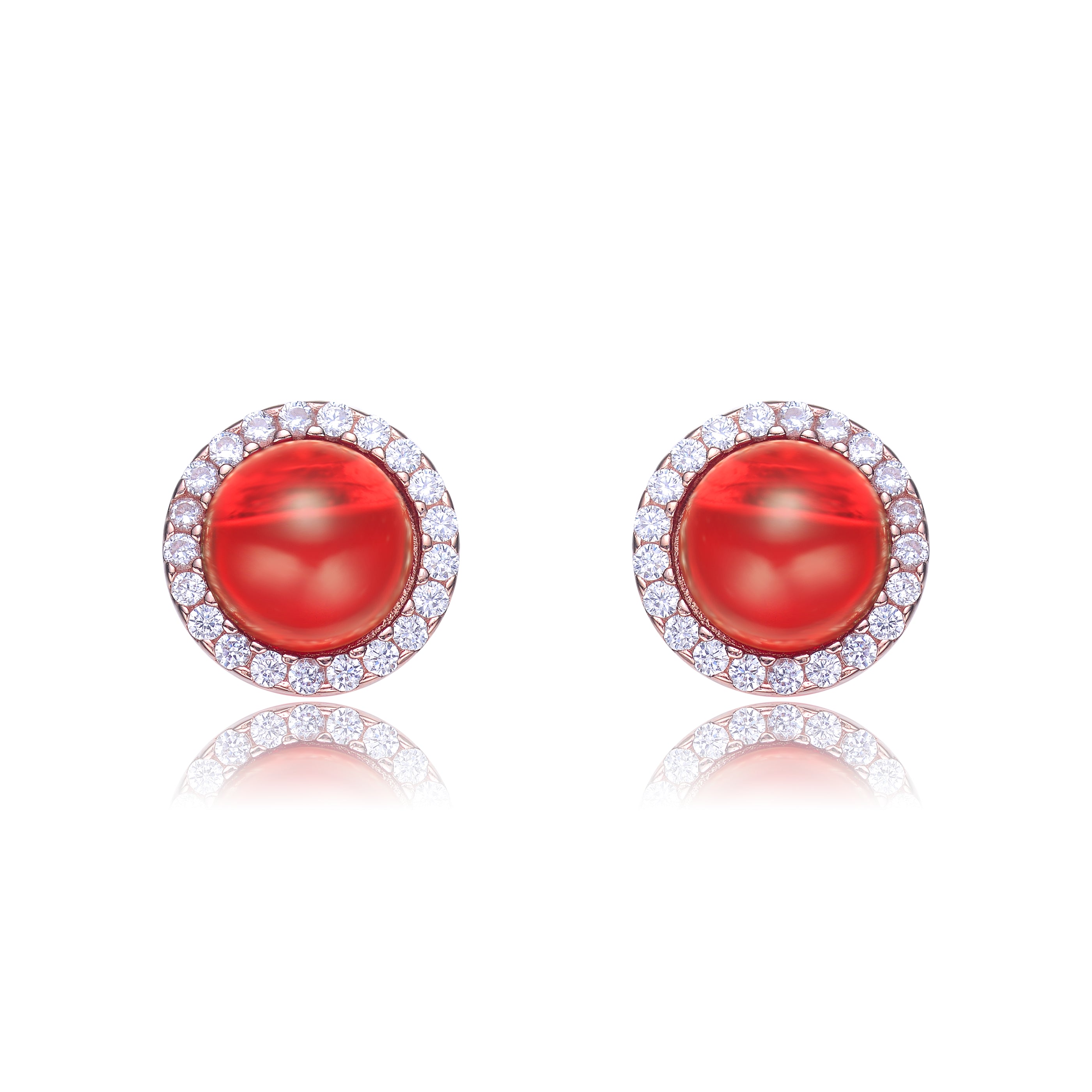 Genevive Jewelry Women's Rose Gold / Pink / White Dark Pink Rose Gold Plated Earrings