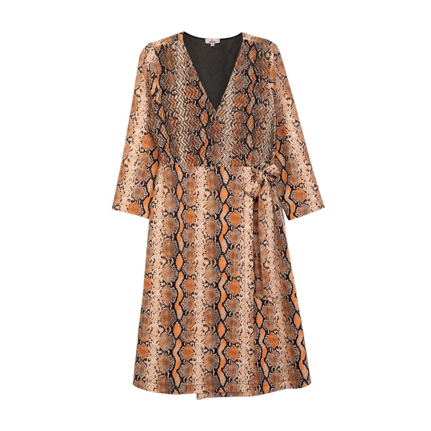 Niza Women's Yellow / Orange Midi Crossover Dress With Below The Elbow Sleeves In Yellow/orange