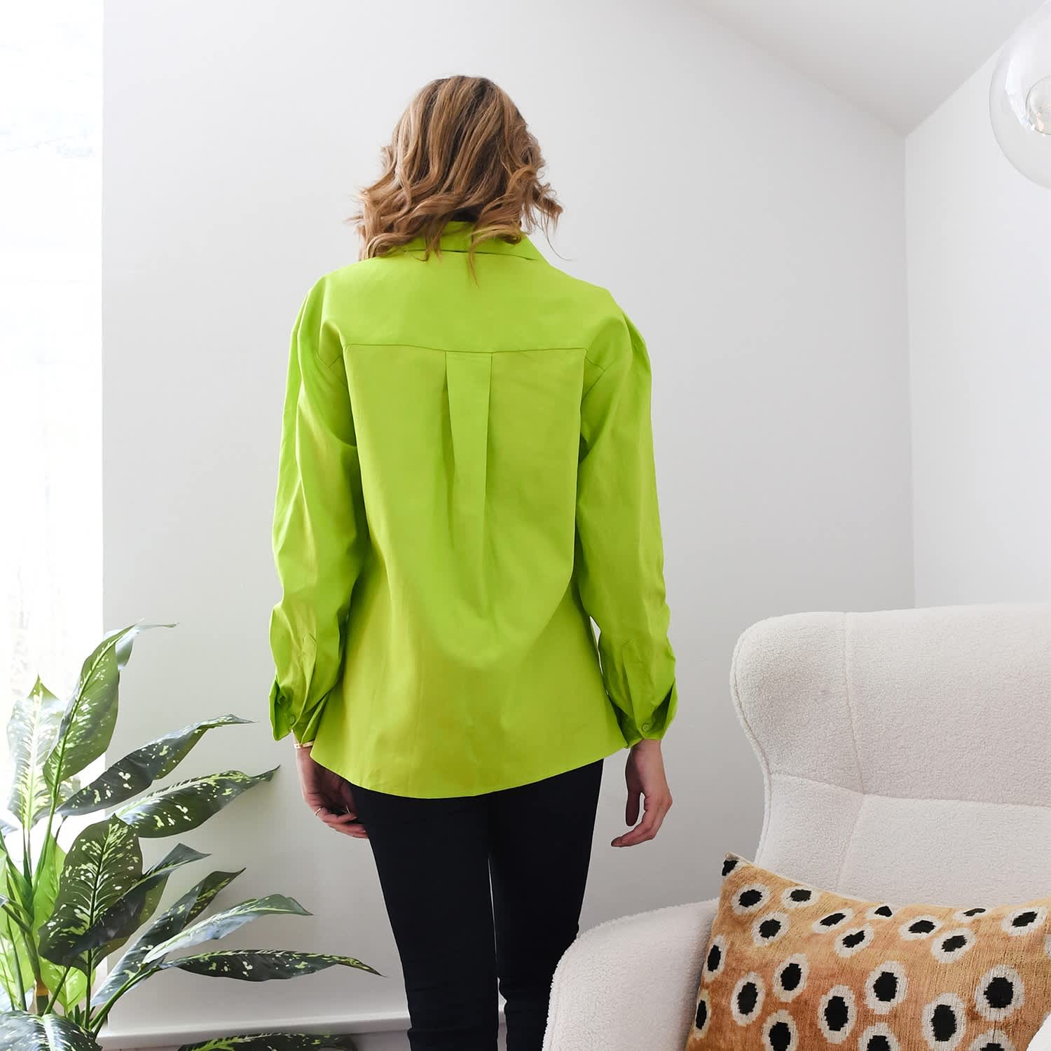 Lime Green Poplin Ruched Shirt | Style Junkiie | Wolf & Badger