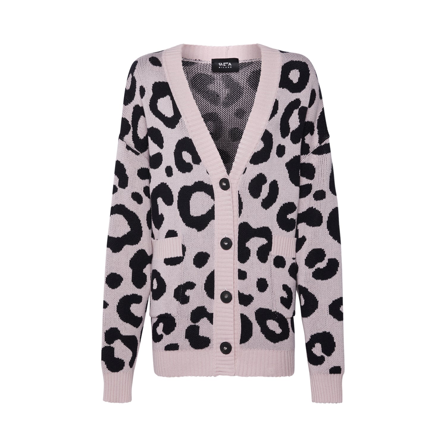 Women’s Georgia Pink/Black Leopard-Jacquard Long Cardigan One Size Sveta Milano