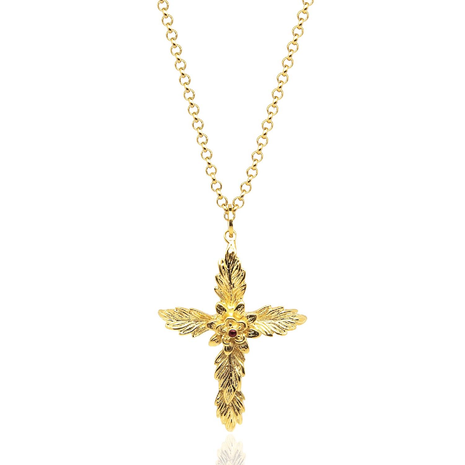 Unaloe Women's Gold / Red Cross Amen Necklace Gold-plated With Natural Ruby In Multi