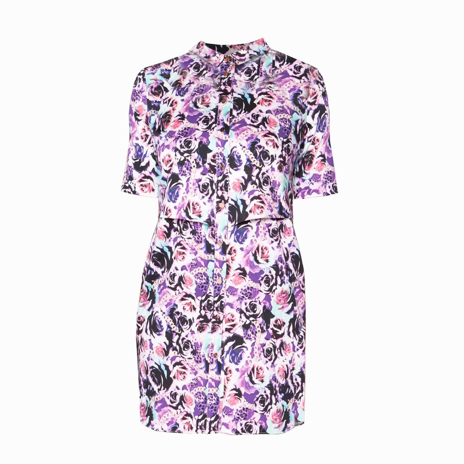 Women’s Pink / Purple Retro Purple Rose Print Shirt Dress Small Quillattire